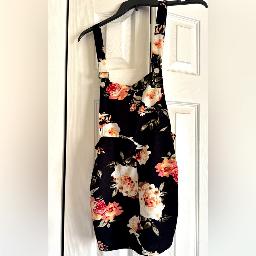 Floral Black Shorts Overall Romper
